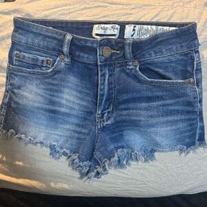 Indigo Rein Blue Frayed Hem Denim Cutoff Shorts